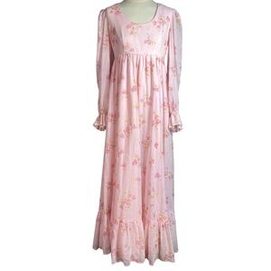 Vintage 70s Pink Floral Prairie Maxi Dress